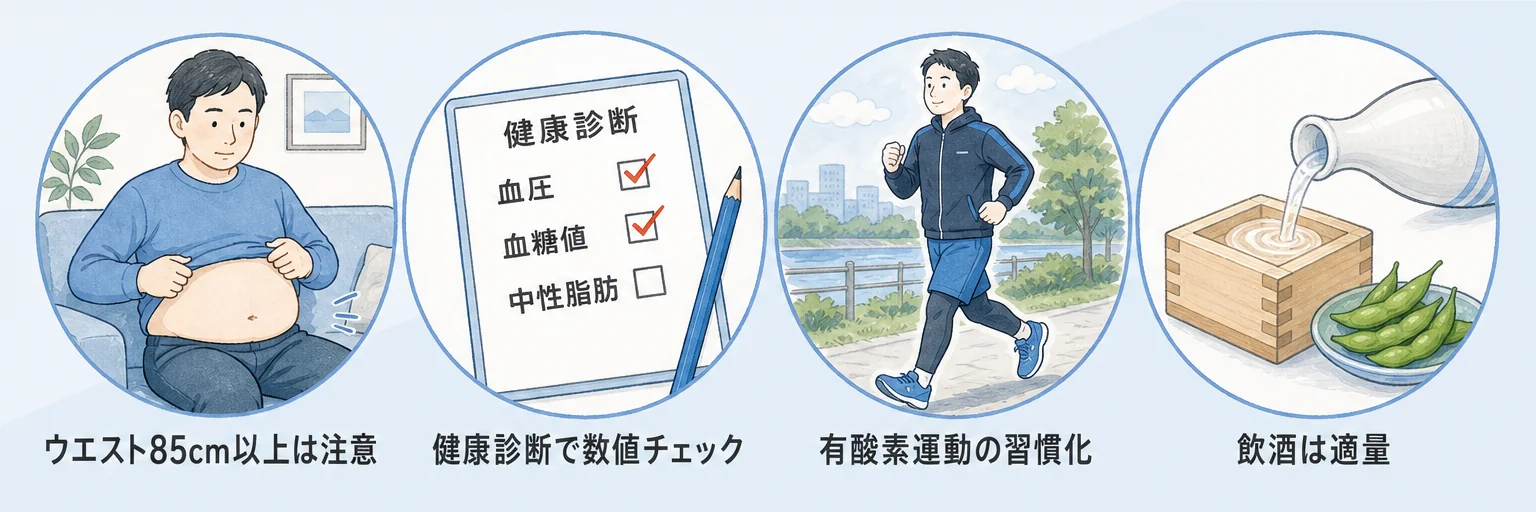 男性の健康的な体型管理の3つのポイントの写真