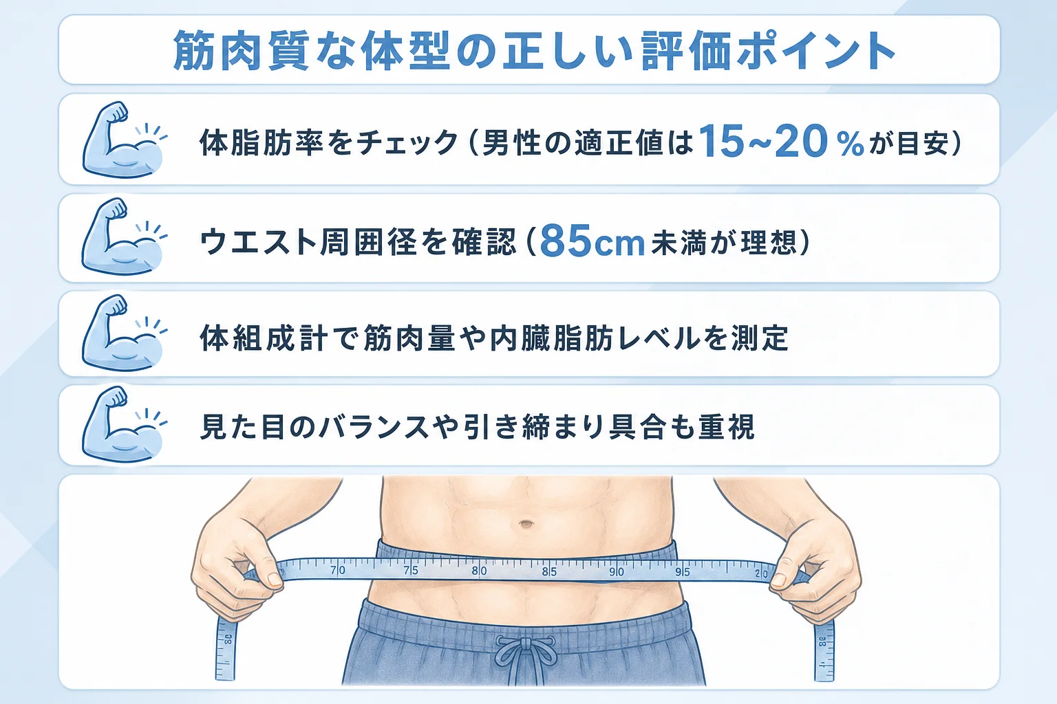 筋肉質な体型の正しい評価ポイントまとめ