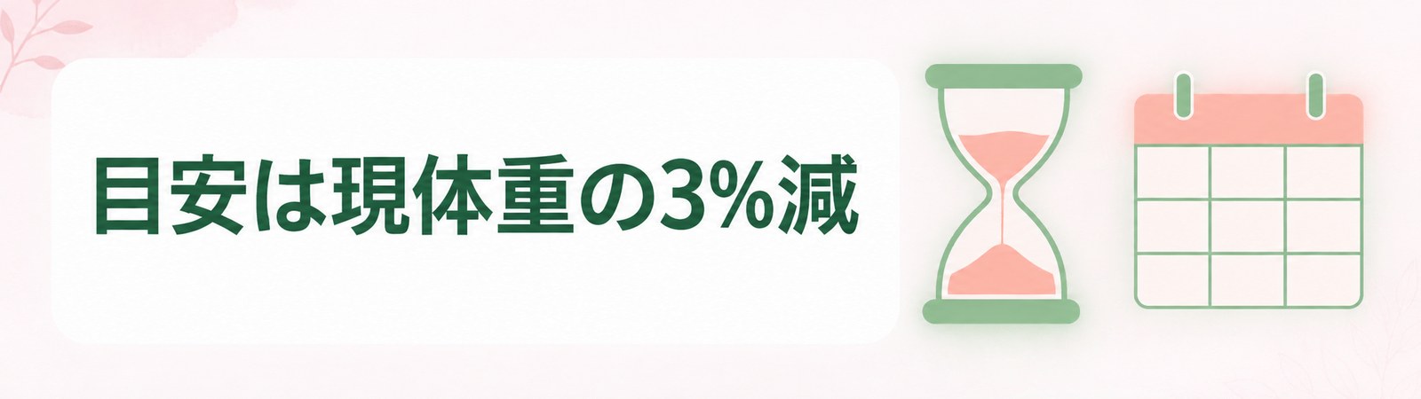 旭川で医療ダイエットを続けるときの期間の目安は現体重の3%減であることを示した帯の画像