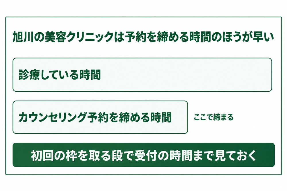 旭川の美容クリニックは予約を締める時間が診療の終わりより早いことを帯の長さの差で示した図解