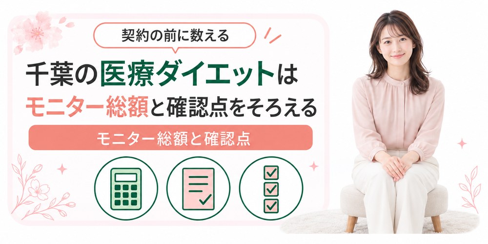 千葉の医療ダイエットでモニター価格と応募条件と別途費用を1枚に並べて負担額を数える図