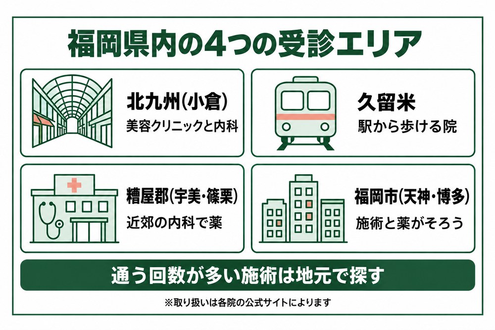 福岡市まで出ずに医療ダイエットを受けられるエリアを示した図