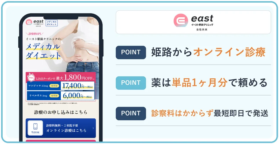 イースト駅前クリニックの公式サイトを映したスマホの写真