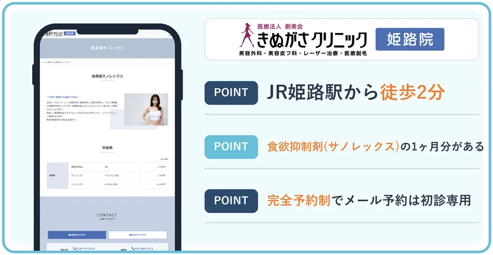 きぬがさクリニック姫路院の公式サイトを映したスマホの写真