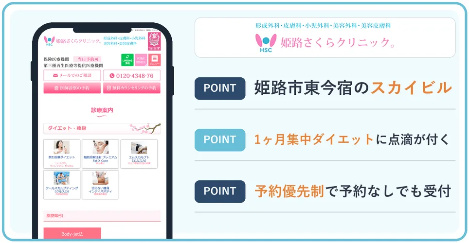 姫路さくらクリニックの公式サイトを映したスマホの写真