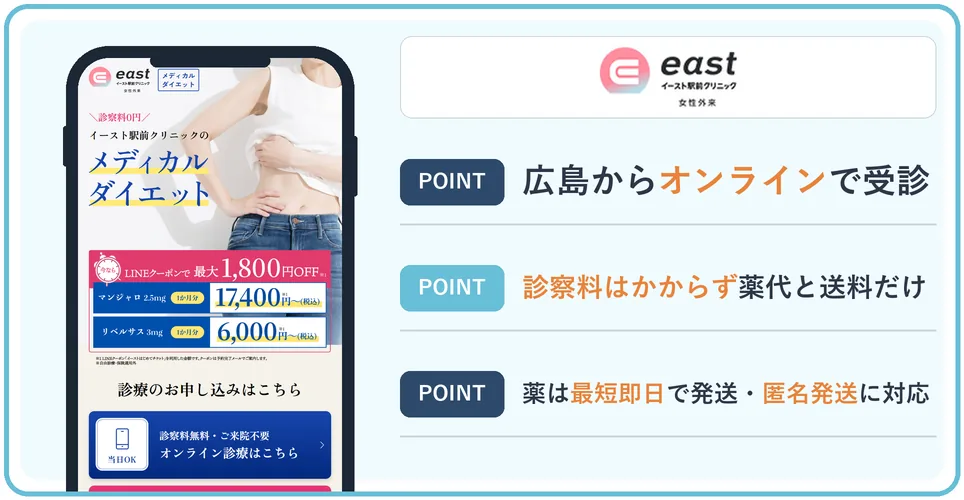 イースト駅前クリニックの公式サイトを映したスマホの写真