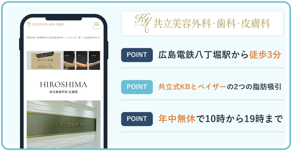 共立美容外科広島院の公式サイトを映したスマホの写真