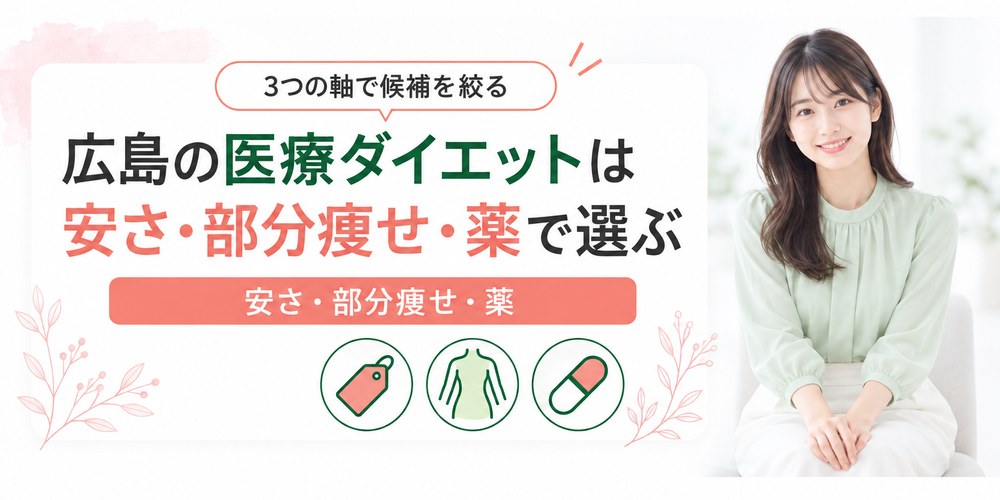 広島の医療ダイエットを安さと部分痩せと薬の3つの軸で選び分ける図
