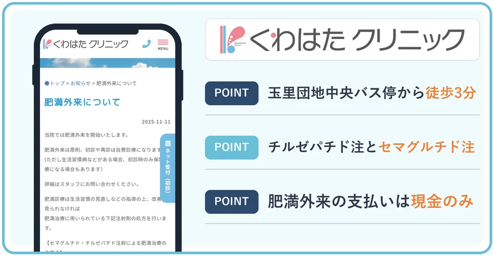 くわはたクリニックの公式サイトを映したスマホの写真