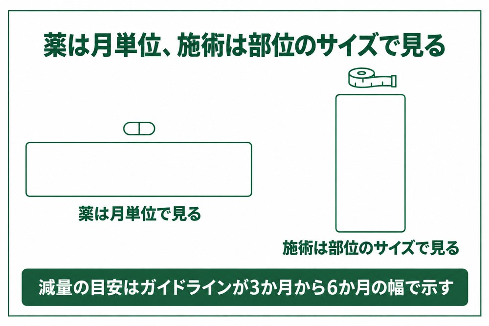 鹿児島の医療ダイエットは薬を月単位で施術を部位のサイズで目安にする図