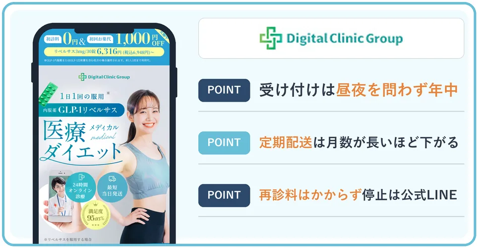 デジタルクリニックの公式サイトを映したスマホの写真