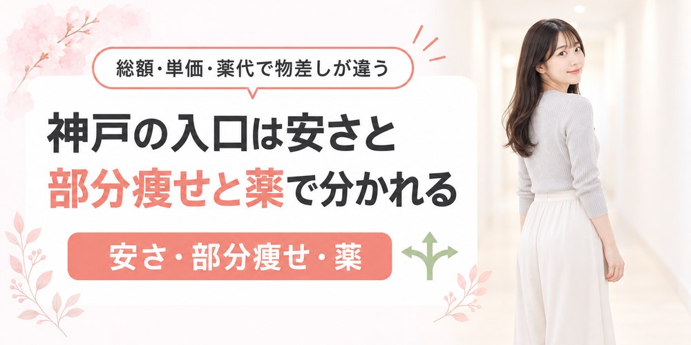 神戸の医療ダイエットを安さと部分痩せと薬の3つの軸で選び分ける図