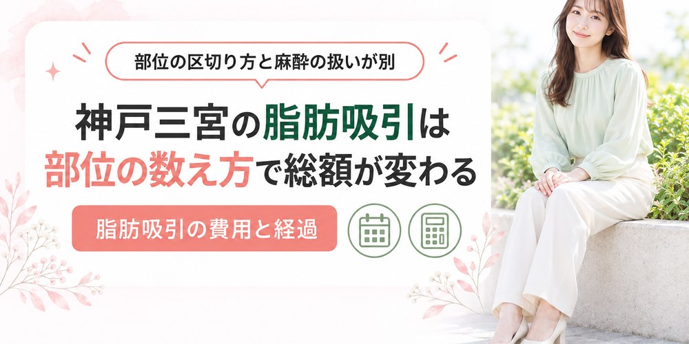 神戸三宮で脂肪吸引を扱うクリニックの部位別の料金と術後の経過を並べた図