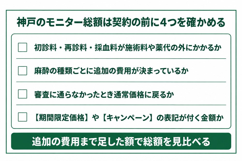 神戸の医療ダイエットでモニター総額と契約前の追加費用を確かめる図
