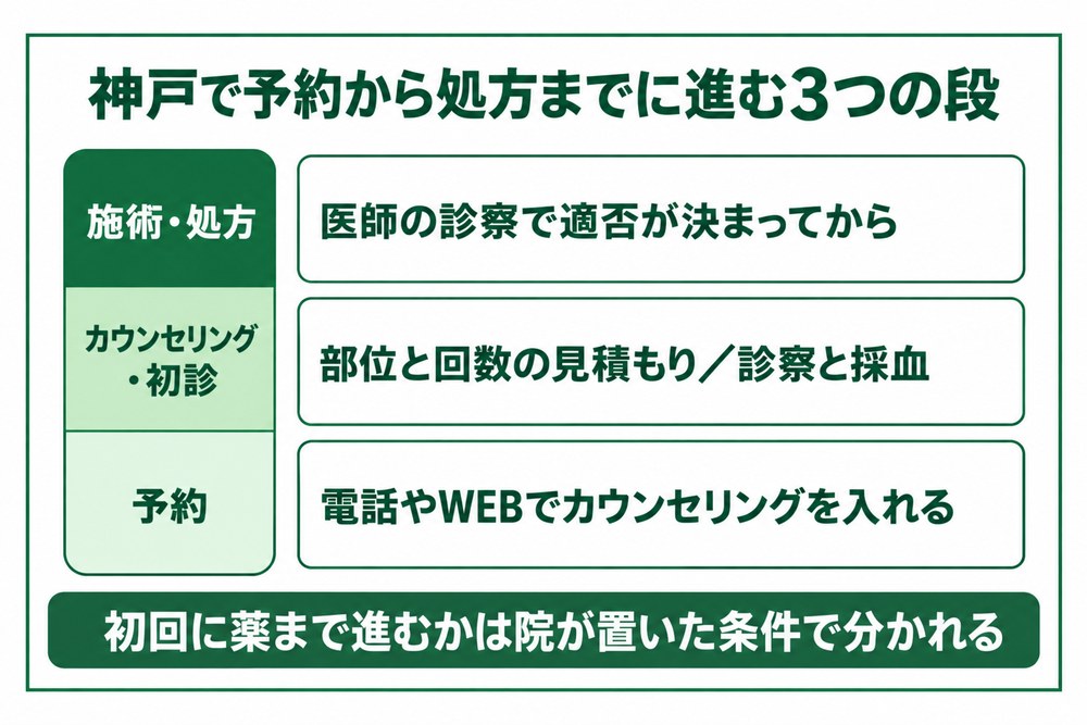 神戸の医療ダイエットで予約からカウンセリングを経て施術と処方に進む3つの段