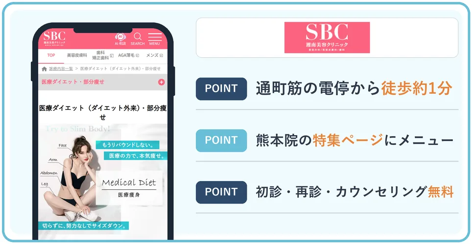 湘南美容クリニックの公式サイトを映したスマホの写真
