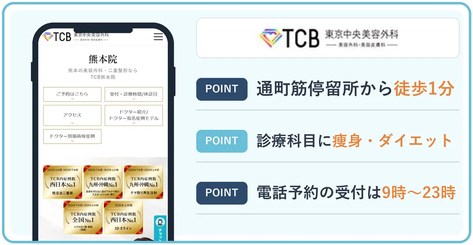 TCB東京中央美容外科の公式サイトを映したスマホの写真