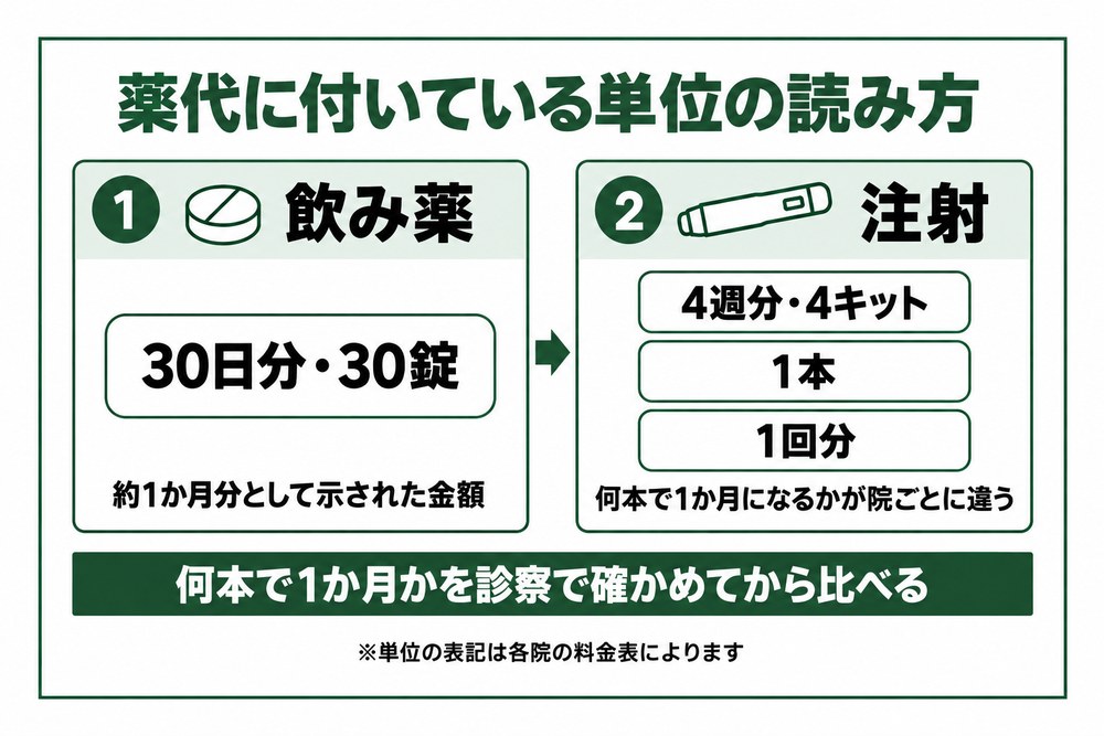 熊本の医療ダイエットで薬代に付いている料金の単位の読み方を整理した図