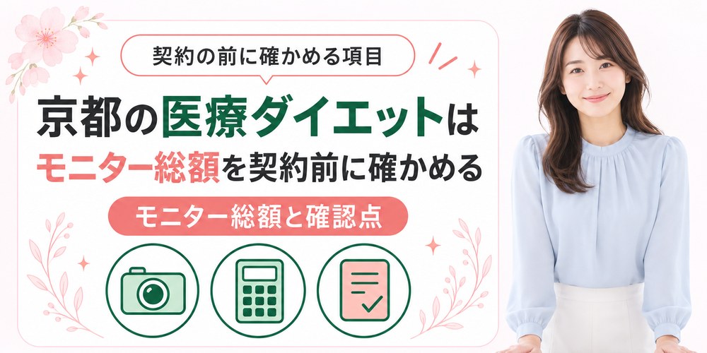 京都の医療ダイエットのモニター募集の窓口と総額の数え方をまとめた図