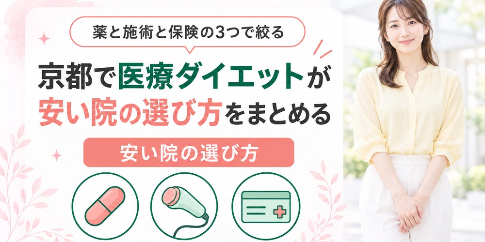 京都で医療ダイエットの院を薬と施術と保険の3つの軸で絞り込むまとめの図