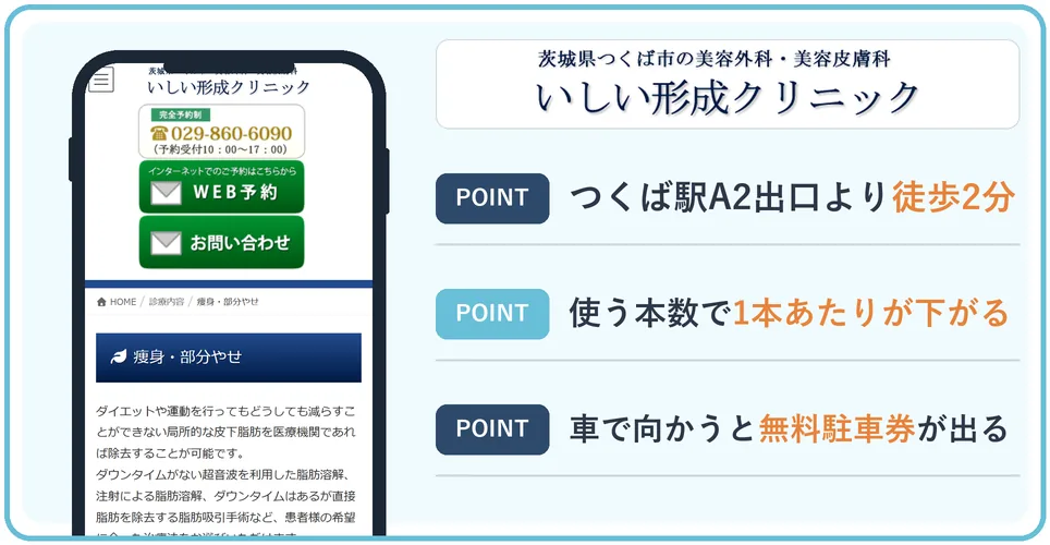 いしい形成クリニックの公式サイトを映したスマホの写真