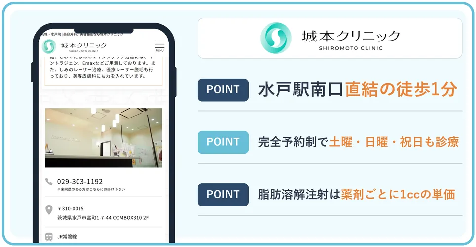 城本クリニック水戸院の公式サイトを映したスマホの写真