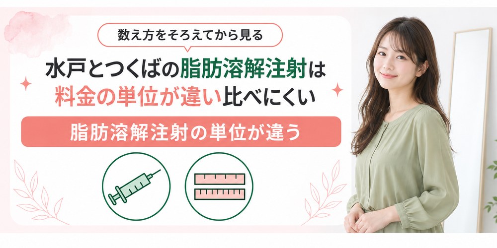 水戸とつくばの脂肪溶解注射が1ccと1カ所と1枚と1本で数え方が分かれる図