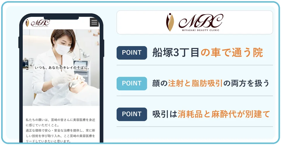 みやざき美容クリニックの公式サイトを映したスマホの写真