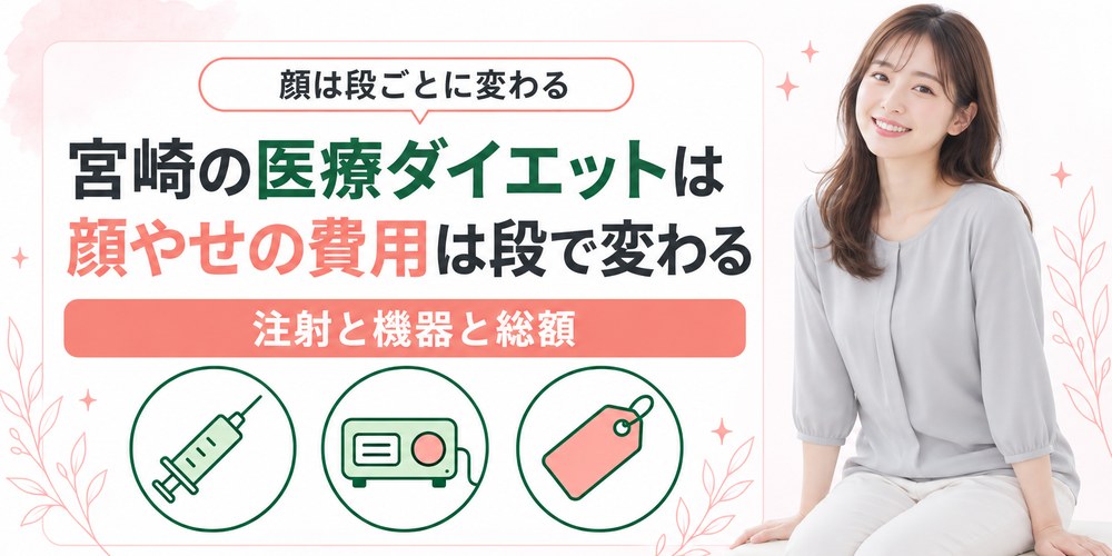 宮崎の顔やせを注射と機器と脂肪吸引の3段の費用で比べる図