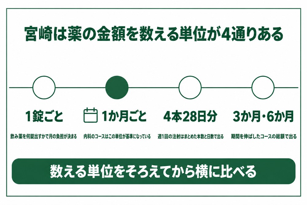 宮崎の内科は1か月の単位でダイエット薬の金額を出している図