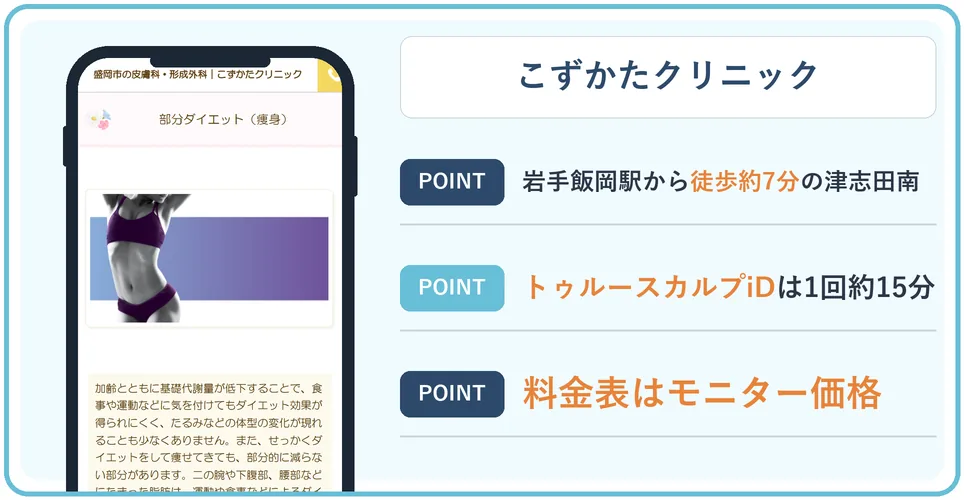 こずかたクリニックの公式サイトを映したスマホの写真