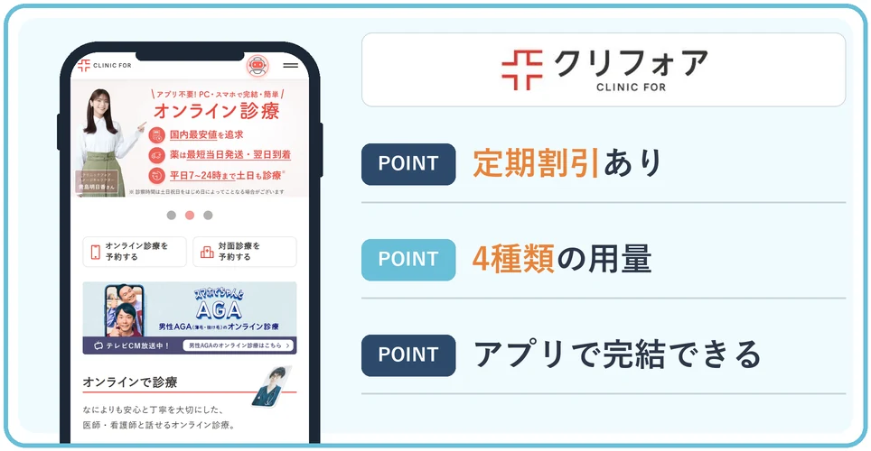 クリニックフォアの公式サイトの画像と3つのおすすめポイント