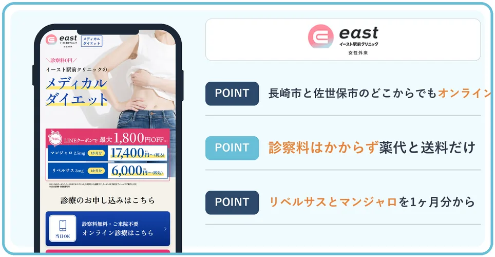 イースト駅前クリニックの公式サイトを映したスマホの写真
