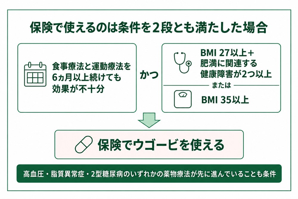 長崎で保険の肥満症治療薬を使える条件を段で分けて示した図