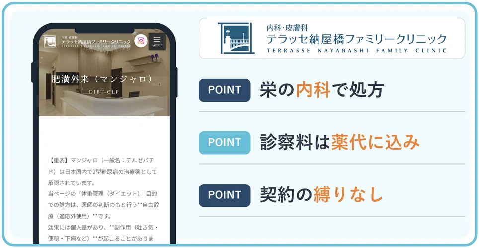 テラッセ納屋橋ファミリークリニックの公式サイトを映したスマホの写真