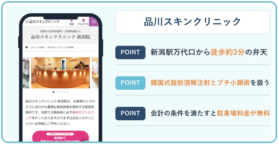 品川スキンクリニック 新潟院の公式サイトを映したスマホの写真