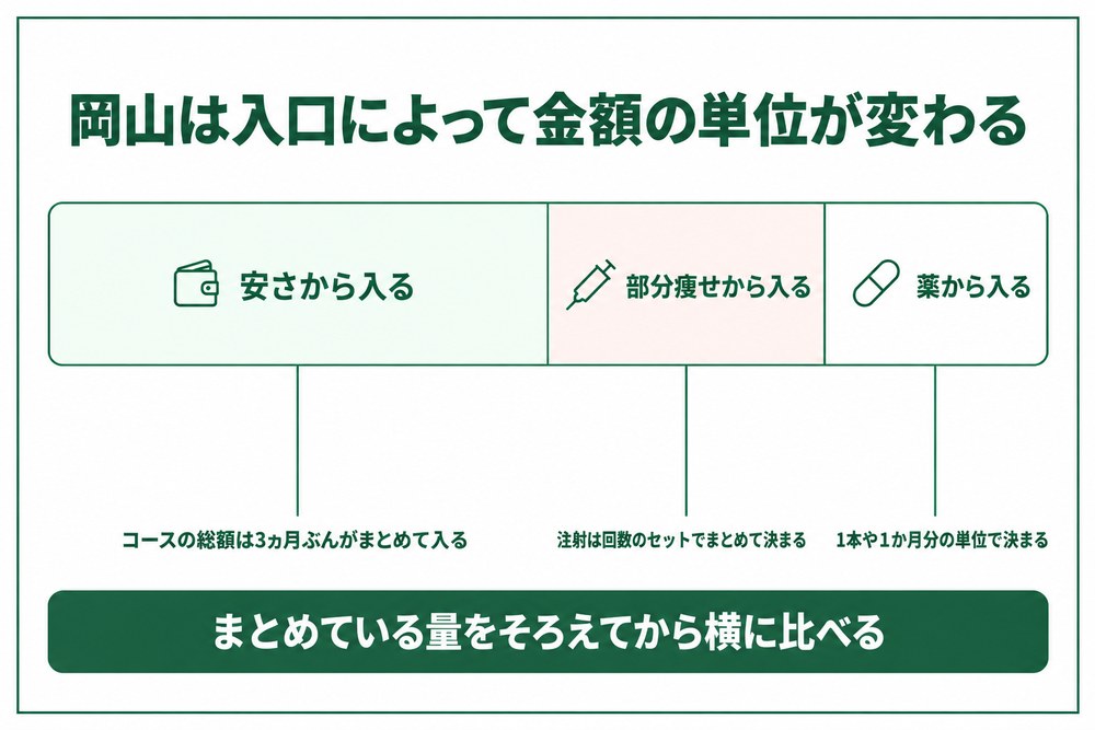 岡山の医療ダイエットは入口によって金額がまとめている量が違う図