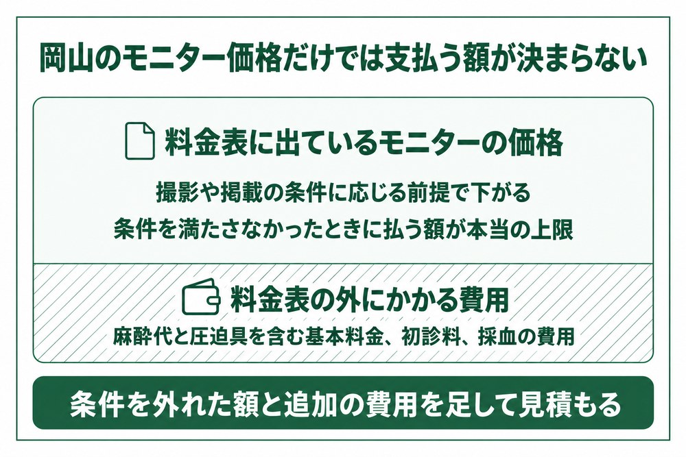 岡山の医療ダイエットのモニター価格には料金表の外にかかる費用がある図
