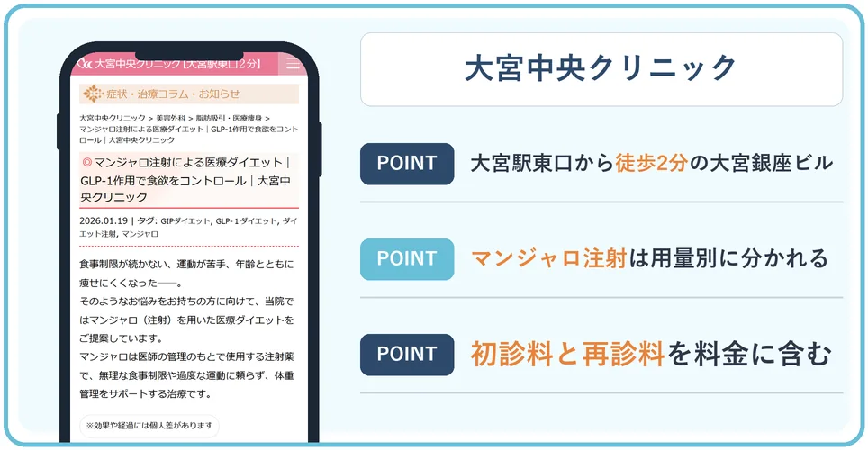 大宮中央クリニックの公式サイトを映したスマホの写真