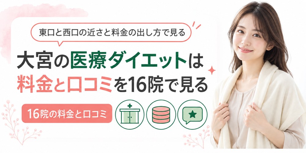 大宮とさいたま市で医療ダイエットを扱う16院の料金と口コミを院ごとに見る図