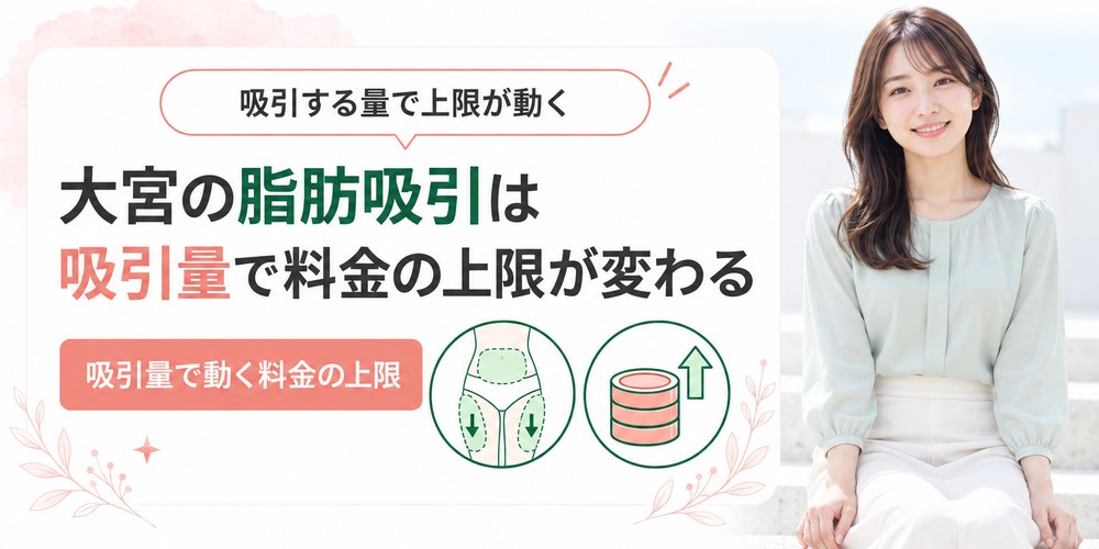 大宮でお腹や太ももの脂肪吸引を扱う院の料金の下限と上限を並べた図