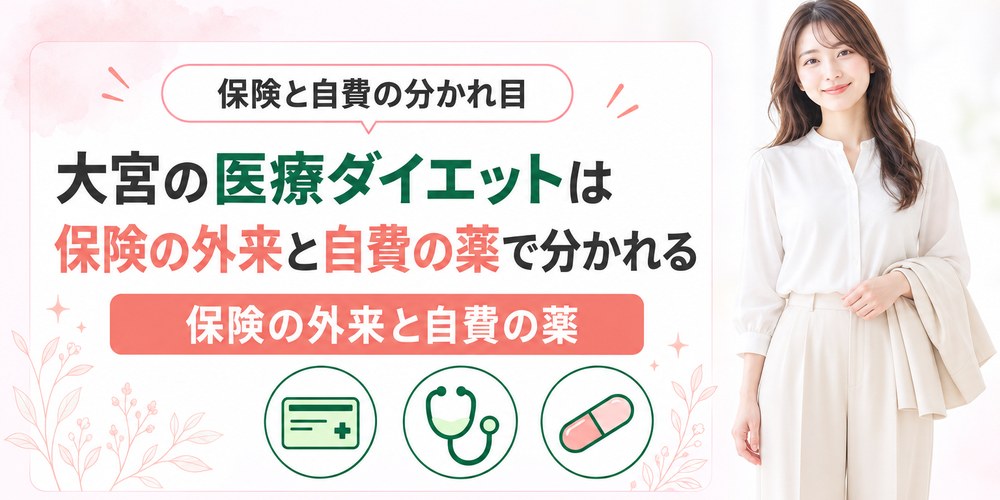 大宮で保険が使える肥満症外来と自費でGLP-1を処方する内科や美容クリニックを分けた図