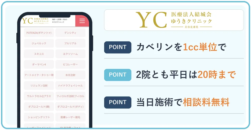 ゆうきクリニックの公式サイトを映したスマホの写真