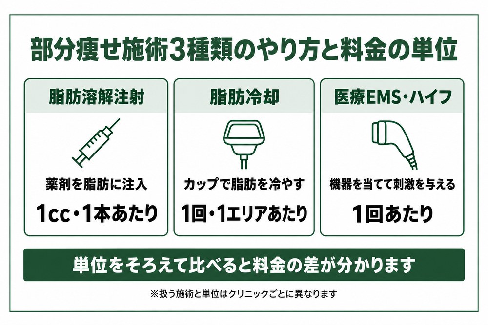 大阪の部分痩せ施術3種類のやり方と料金の単位