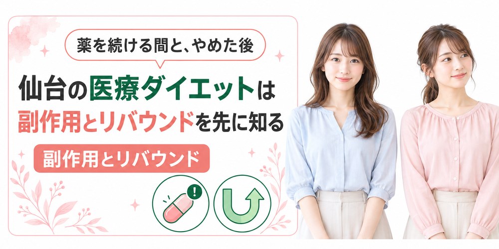 医療ダイエットの薬で起こる症状とやめた後の体重の戻り方をまとめた画像
