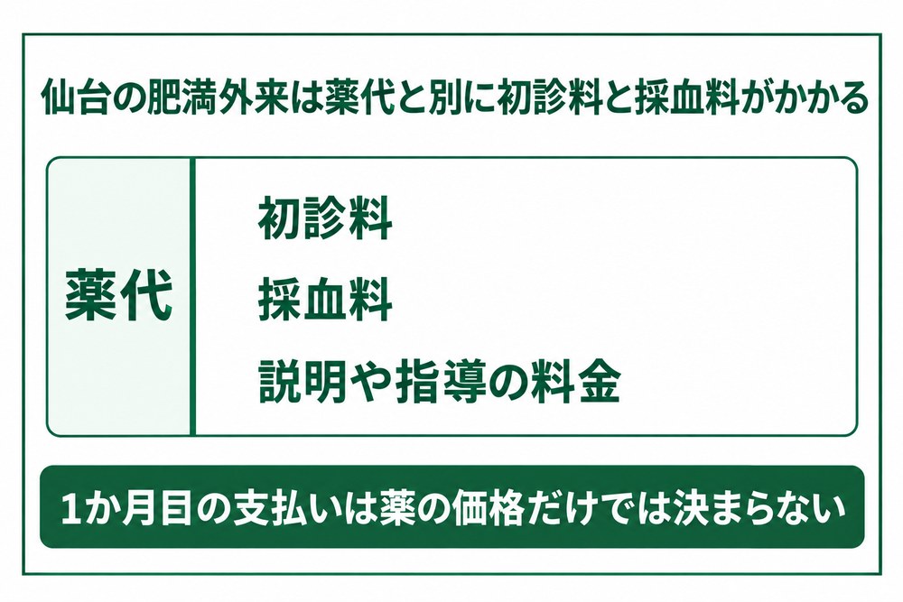仙台の肥満外来で初診料と採血料が薬代とは別に積み上がる内訳の図