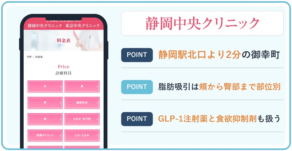 静岡中央クリニックの公式サイトを映したスマホの写真