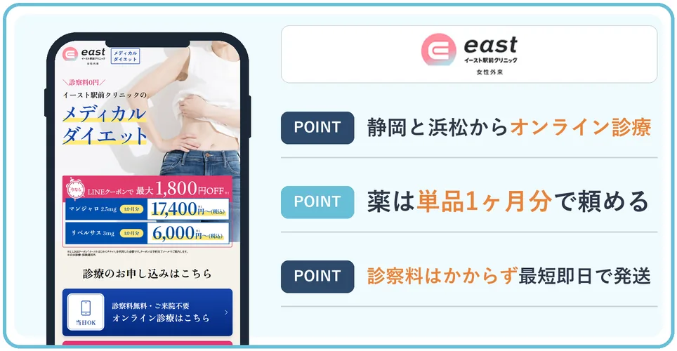 イースト駅前クリニックの公式サイトを映したスマホの写真