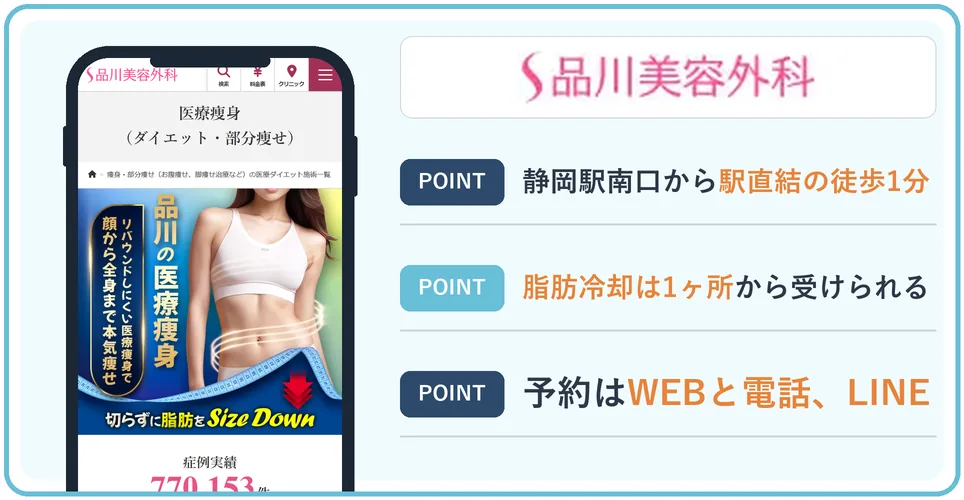 品川美容外科静岡院の公式サイトを映したスマホの写真