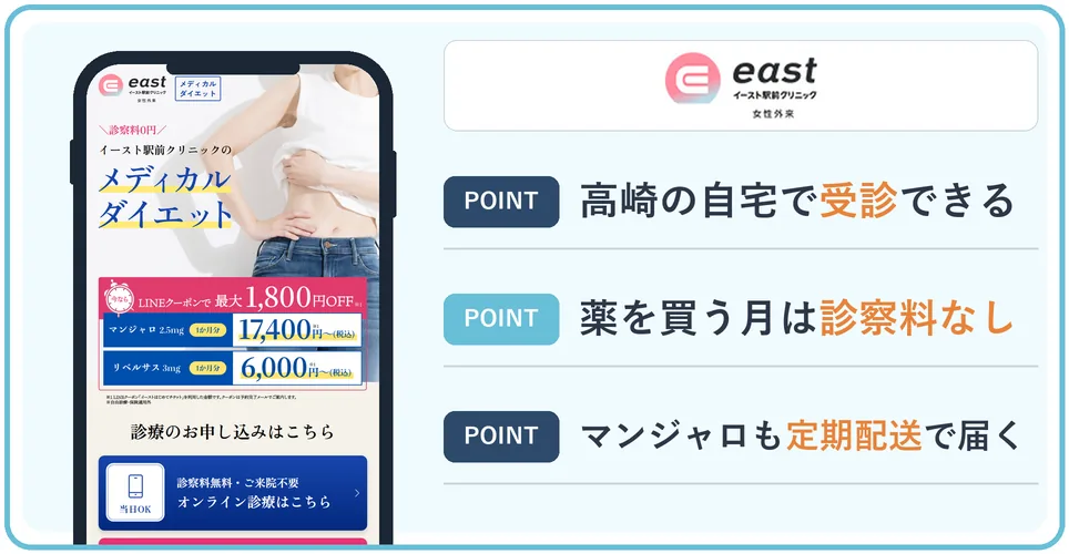 イースト駅前クリニックのオンライン診療の公式サイトを映したスマホの写真